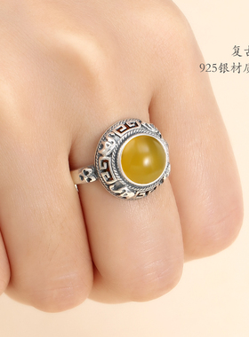 绿松石纯银蜜蜡戒指空托
