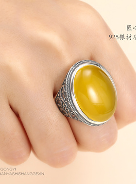 diy复古镶嵌蜜蜡绿松石戒指空托