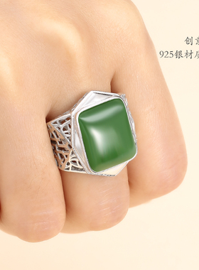 diy纯银蜜蜡绿松石方形戒指空托