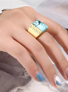 复古国潮男方形戒指空托DIY配件