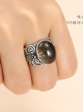 纯银霸气风蜜蜡绿松石戒指空托