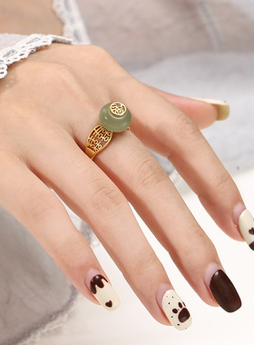 致闺蜜女复古简易平安扣戒指空托