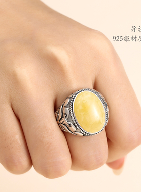 民族风神兽镶嵌银戒指diy定制