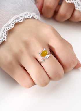 致闺蜜男女日韩轻奢猫咪戒指空托