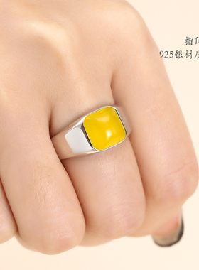 纯银方形戒指空托diy翡翠碧玉