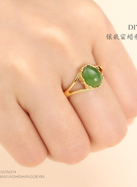 纯银男女黄金8*12*16绿松石戒指
