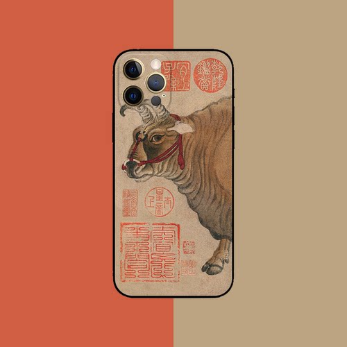 中国风故宫国画五牛图牛年适用iPhone17Promax防摔16pro软壳15/14plus苹果13mini手机壳12/11 - 图0