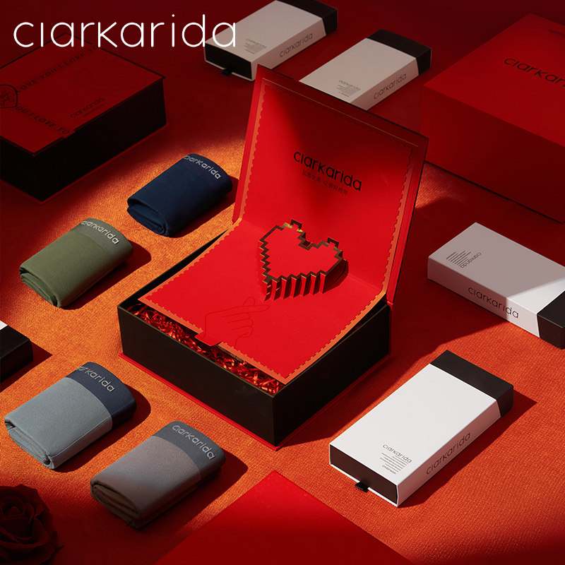 clarkarida卡恩男士内裤礼盒装纯棉平角四角裤七夕节送男朋友礼物
