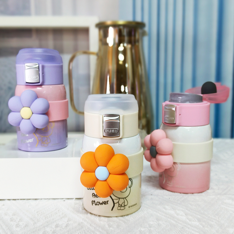 星际熊好事花生可爱花朵小熊316不锈钢保温杯女生随身杯小巧水杯 - 图0