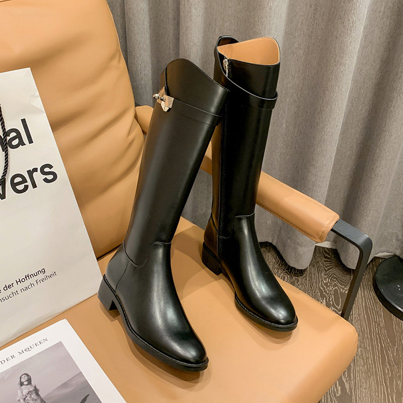 长靴女不过膝盖2025春夏新款粗腿显瘦长筒靴英伦风皮扣高筒骑士靴,淘宝优惠券,粉丝福利购,淘宝优惠卷