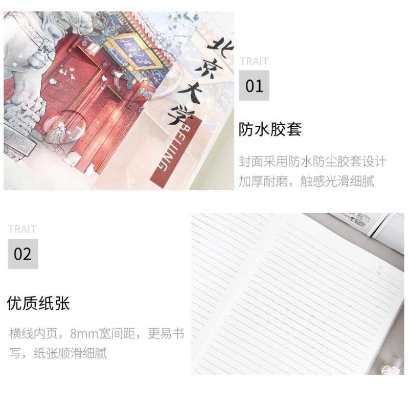 160页(带书皮)励志大学防水防尘胶套笔记本横线横格16K大号加厚B5课堂笔记本作业本高中初中错题练习本 - 图0