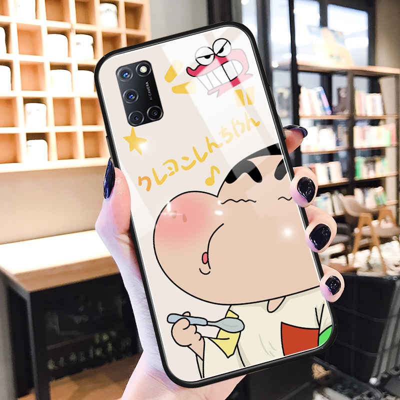 蜡笔小新oppoa52手机壳玻璃a93s适用卡通a92s可爱情侣a83男a1女a73/a77/a79新款a59s硅胶a57防摔a39保护套a37 - 图0