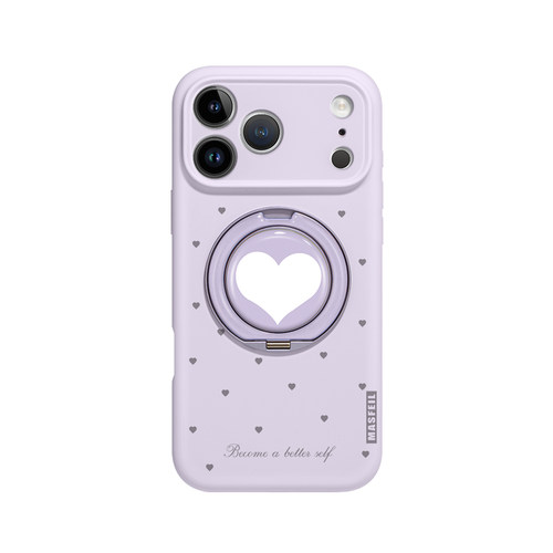 MASFEIL ×紫色小爱心适用苹果17Promax手机壳新款15带支架iPhone16Pro保护套Eo1支点液态硅胶13pm全包高级感 - 图0