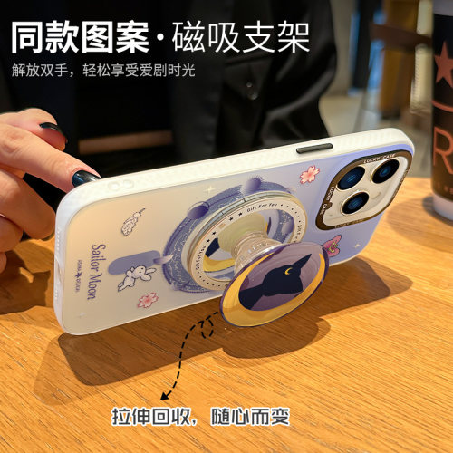MASFEIL × 星空露娜适用苹果16Promax手机壳14磁吸支架iPhone16保护套13网红镭射ip15卡包全包12防摔max女款 - 图2