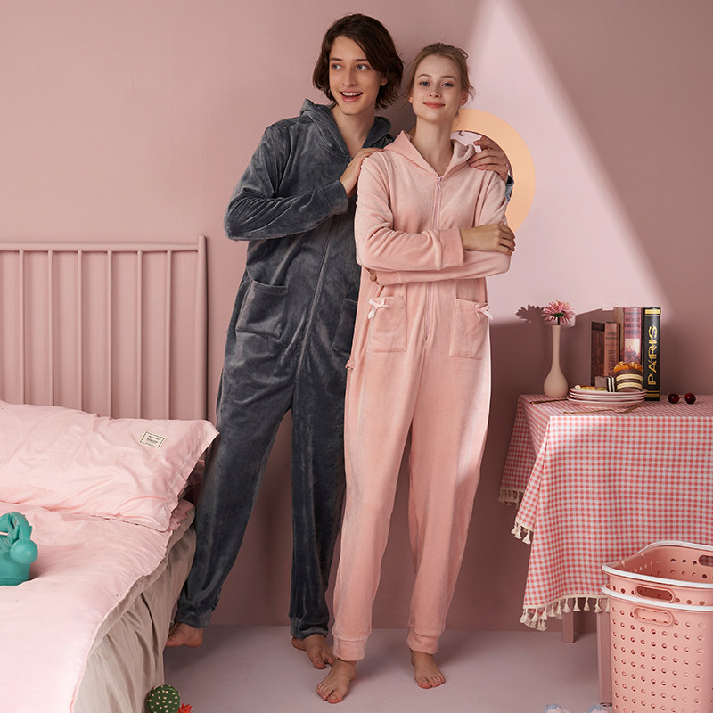 情侣睡衣卡通兔耳朵连体男士海岛绒 岚枳睡衣/家居服套装