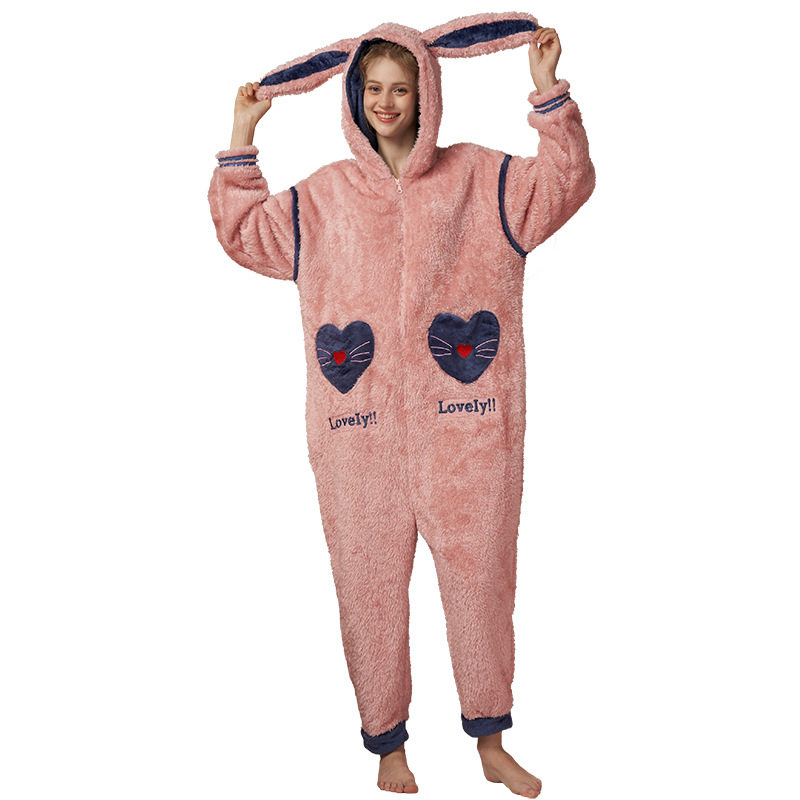 兔耳朵连体秋冬珊瑚绒可爱学生睡衣 岚枳睡衣/家居服套装