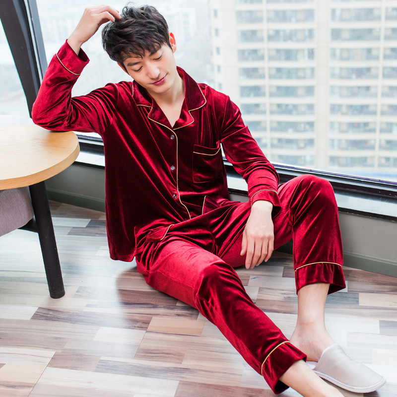 情侣春秋本命年新娘红男长袖睡衣 岚枳睡衣/家居服套装