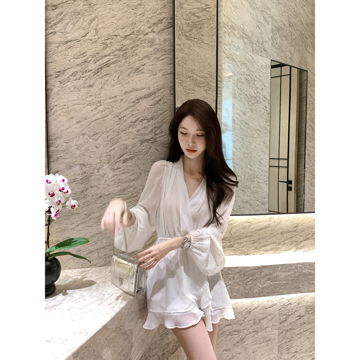 JustQin【月光碎钻】2025新款夏装白色雪纺裙性感气质连衣裙女,淘宝优惠券,粉丝福利购,淘宝优惠卷