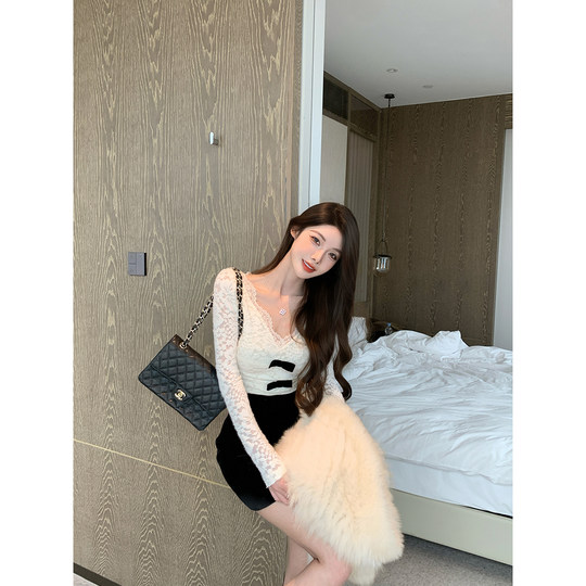 JustQin Beverly Girls 2025 Otoño e Invierno nuevo Sexy encaje Top cintura cuello en V Top pequeño para mujeres