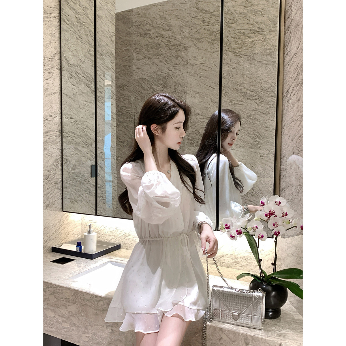 JustQin【月光碎钻】2025新款夏装白色雪纺裙性感气质连衣裙女,淘宝优惠券,粉丝福利购,淘宝优惠卷