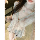 JustQin Tulle Moonlight 2026 New Summer Summer New-neck V-neck Diamond-encrusted Temperament Bell Sleeve Top Chiffon Shirt for Women
