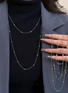 新款双层长款气质叠戴米珠链项链女高级感轻奢小众毛衣链百搭配饰