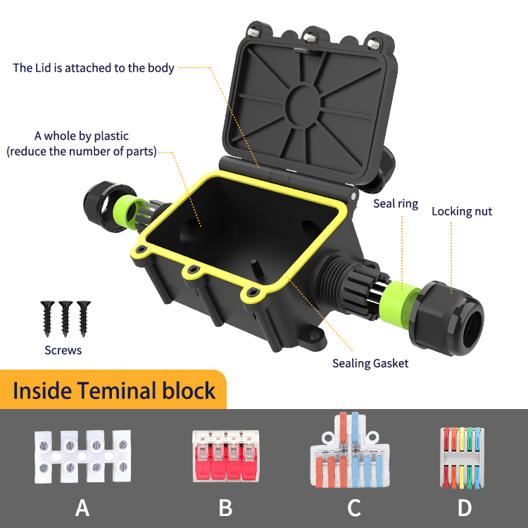 室外三通电线防水接线盒一进二出塑胶尼龙AP66led路灯电缆防水盒 - 图2