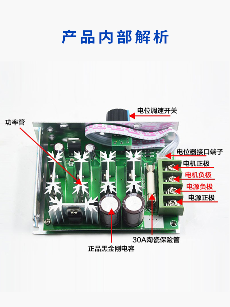 适用直流电机调速器12V24V36V48V变速器30A变速开关LED控制器驱动 - 图0