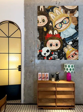 拉布布装饰画popmart泡泡玛特labubu客厅玄关挂画儿童房餐厅壁画