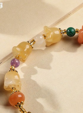 天然金丝玉手链女闺蜜玉石手串时