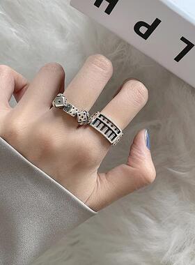 戒指女个性骰子复古设计感蹦迪嘻哈s925纯银开口指环时尚简约