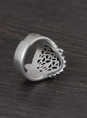 金鹿王S925银复古猫戒指女款泰银开口可爱卡通银饰品夸张指环戒子