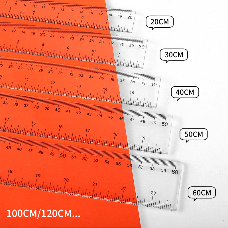 加厚耐磨长尺子高精度直尺中小学生专用透明塑料尺20/30/40/50/60/100/120cm多规格绘图测量划线尺文具尺套装 - 图0