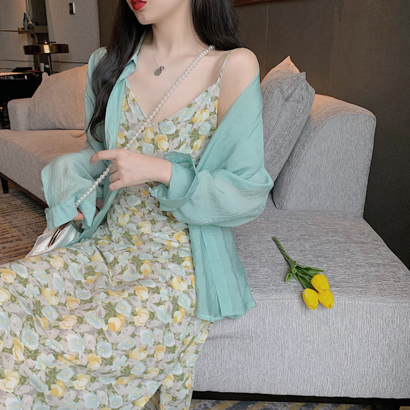 洋气网红防晒两件套连衣裙女2020 姊衫时尚套装