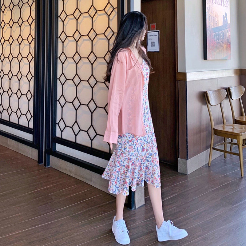 很仙的防晒两件套连衣裙女洋气衬衫 姊衫时尚套装