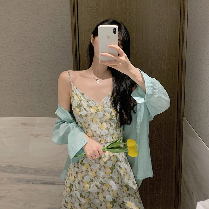 洋气网红防晒两件套连衣裙女2020 姊衫时尚套装