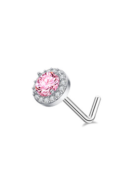 New pink L-shaped nose nail鼻钉贴爆闪蝴蝶镶锆石不锈钢穿刺鼻