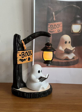 Halloween Ghost‑reading Resin Night‑light 幽灵阅读小夜灯