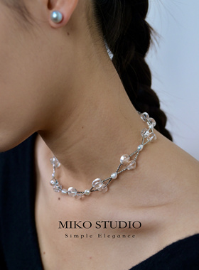 新款海水大溪地黑珍珠项链淡水珍珠拼接白水晶choker颈链母亲节礼