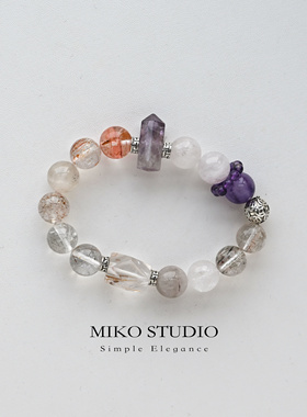 夏季新款天然多宝水晶手串海蓝宝情侣款紫水晶蓝水晶手饰明星同款