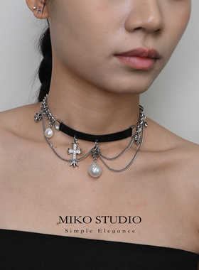 25新款时尚中性风choker颈链淡水巴洛克珍珠项链朋克风项圈首饰