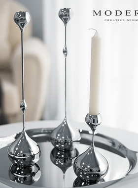 摩登MODERN轻奢不锈钢手工抛光水滴烛台摆件高端家居餐桌装饰礼品