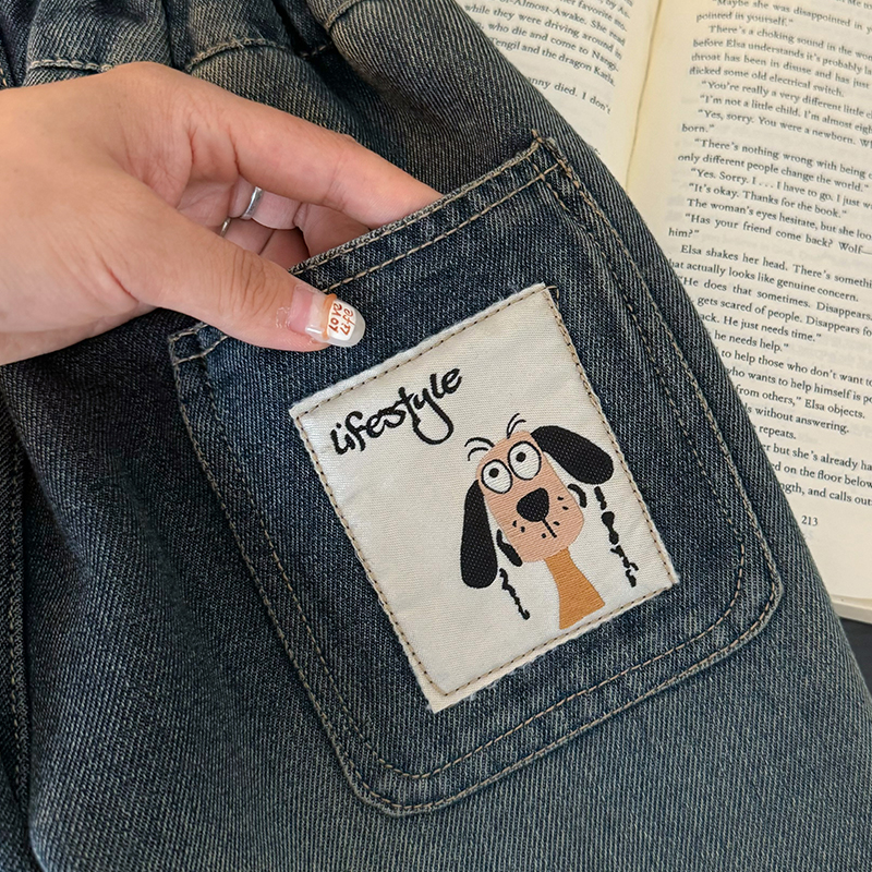 木木屋女童秋装牛仔裤2024新款儿童洋气女孩秋冬季花朵休闲裤子