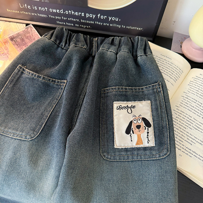 木木屋女童秋装牛仔裤2024新款儿童洋气女孩秋冬季花朵休闲裤子