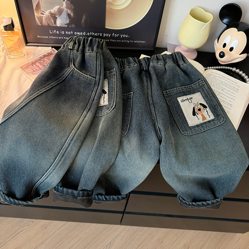木木屋女童秋装牛仔裤2024新款儿童洋气女孩秋冬季花朵休闲裤子