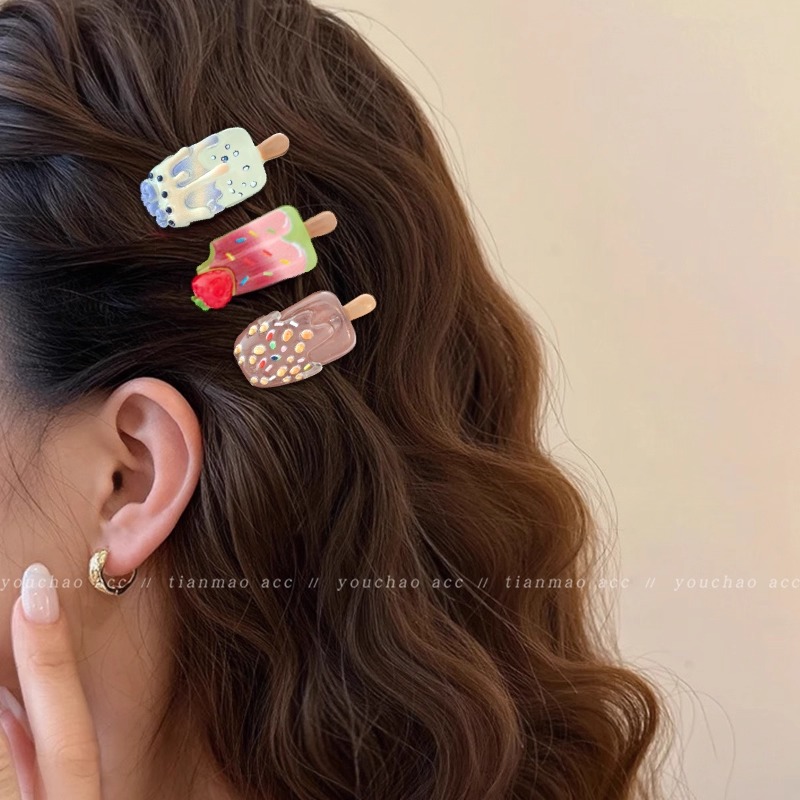 儿童卡通雪糕小发夹2025新款小女孩侧边刘海夹女童前额碎发夹头饰 - 图1