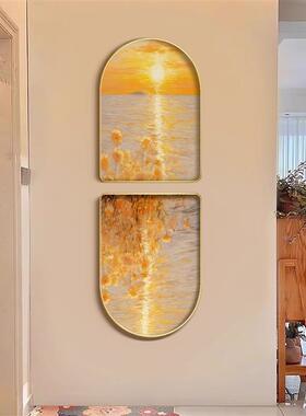 二楼楼梯口装饰画奶油风玄关装饰画高级感肌理画入户正对门挂画走