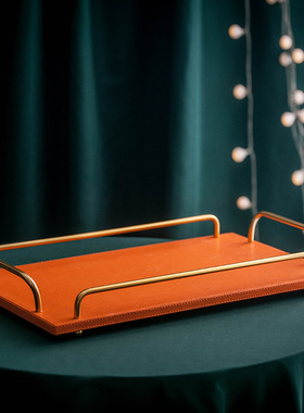 摆件桌面托盘皮革轻奢