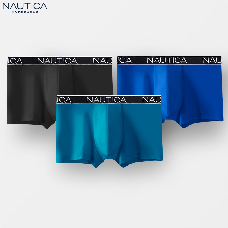 Nautica Underwear 诺帝卡 男士大织带LOGO平角内裤 3条装