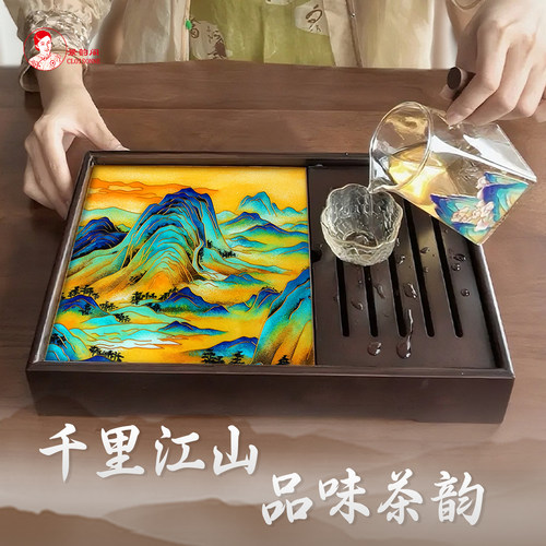 景韵阁非遗掐丝珐琅Diy手工材料包手作礼物 千里江山图青未了茶盘 - 图2